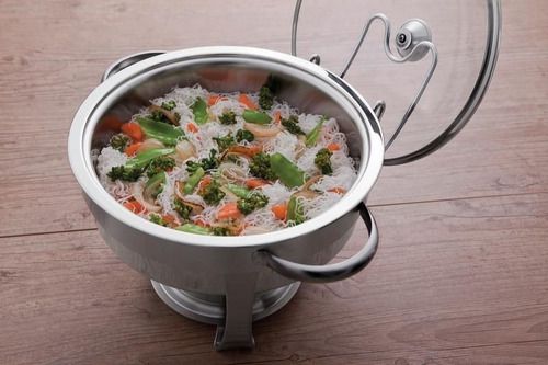 Rechaud Tramontina Redondo em Aço Inox Banho Maria com Suporte para Tampa e Fogareiro 7 L