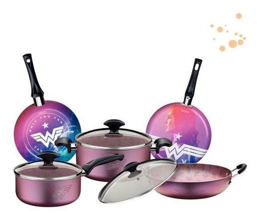 Jogo De Panelas 5 Pcs Mulher Maravilha Colorido- Sortidos De Utensilios Para Uso Domestico