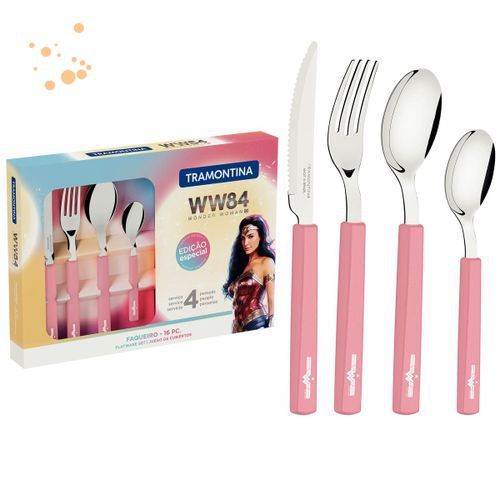 Tramontina Faqueiro 16Pcs Mulher Maravilha Rose - Sortidos Com Laminas Aco Inox E Cabos Polipropileno