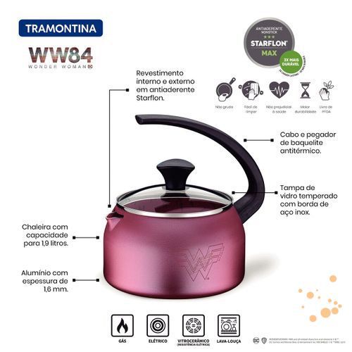 Chaleira 1,9L Mulher Maravilha Furta Cor - Aluminio Com Revestimento Antiaderente