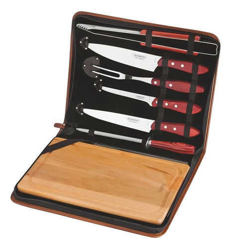 Kit Churrasco Tramontina Polywood 8 Pcs Inox Tabua E Estojo
