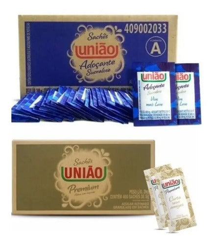 Kit Açúcar União 400 Un + Adoçante União Diet 400un Em Sache