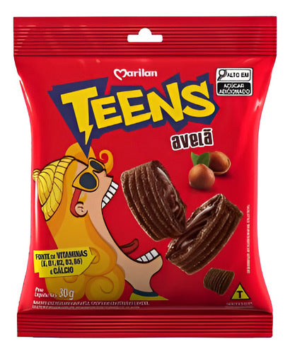 Biscoito Teens Marilan Chocolate Recheio Avelã 8 Pacotes