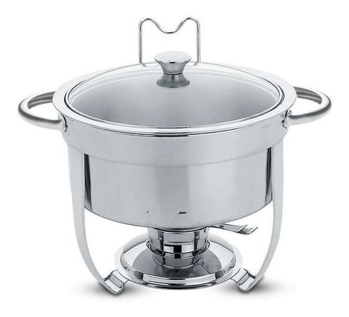 Rechaud Tramontina Redondo em Aço Inox Banho Maria com Suporte para Tampa e Fogareiro 7 L