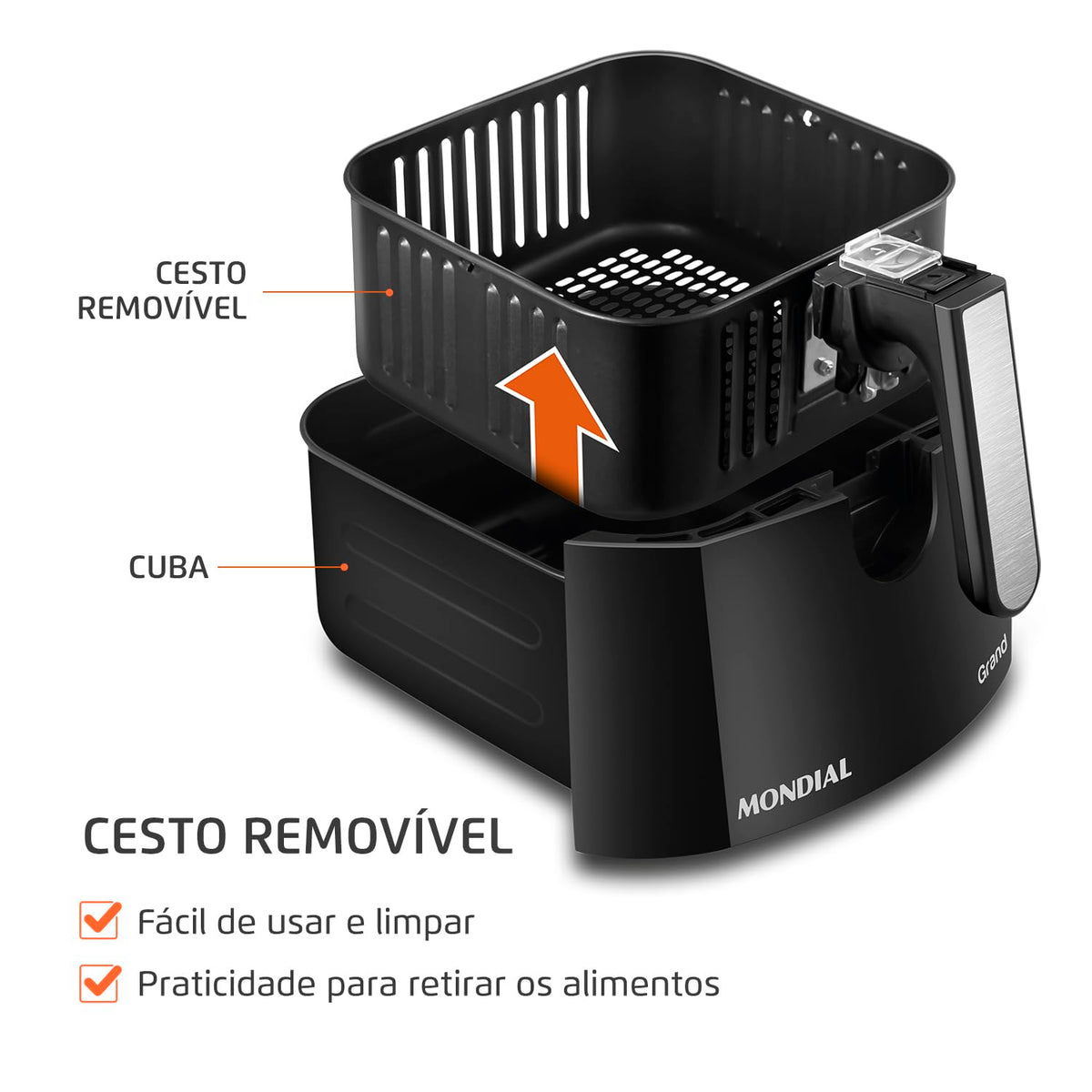 MONDIAL Fritadeira Sem Óleo Grand Family Inox - 5L, 127V, Preto, 1900W - AFN-50-BI