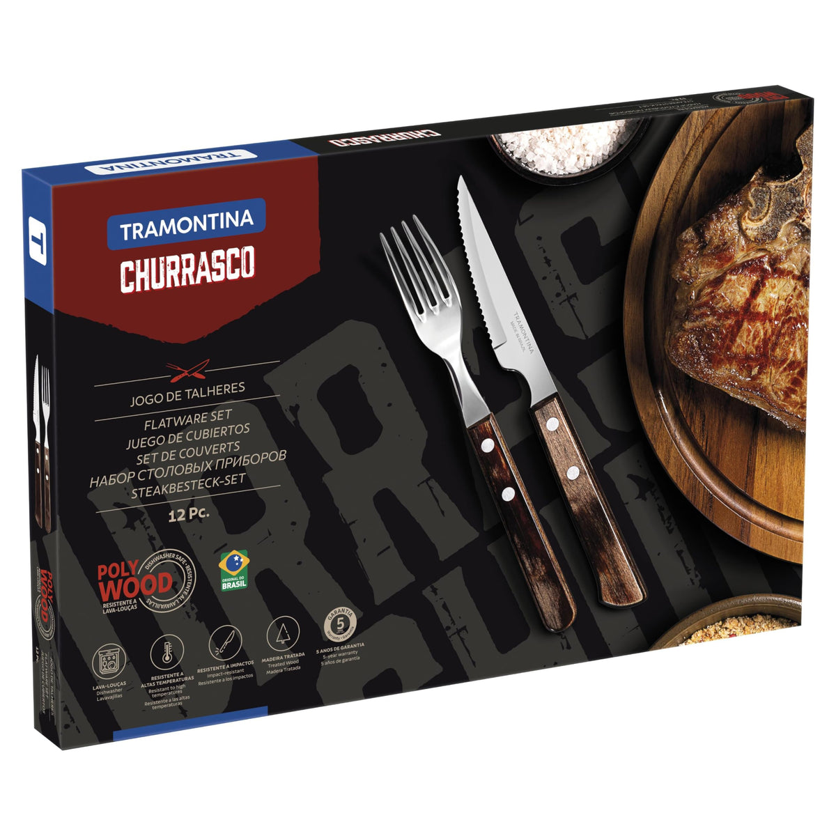 Jogo Talheres Churrasco Tramontina Inox Castanho Polywood