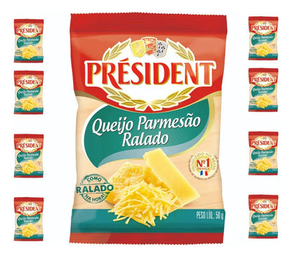 Queijo Parmesão Ralado President 50g Massa Macarrão Kit 10