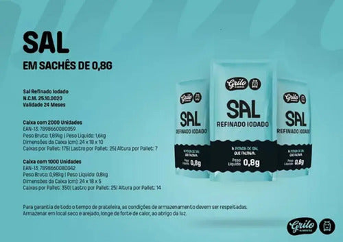 Sal Refinado Em Sachê 0.8g Grilo - Caixa 500 Unidades