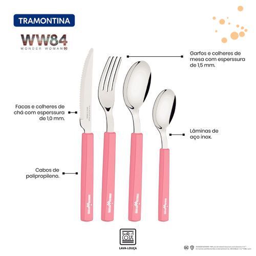 Tramontina Faqueiro 16Pcs Mulher Maravilha Rose - Sortidos Com Laminas Aco Inox E Cabos Polipropileno
