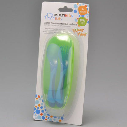 Colher e Garfo com Estojo Higi�nico Funny Meal Menino - BB071