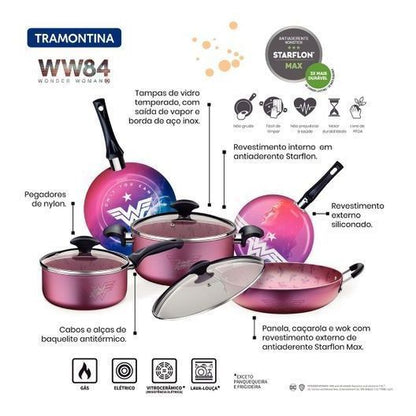 Jogo De Panelas 5 Pcs Mulher Maravilha Colorido- Sortidos De Utensilios Para Uso Domestico
