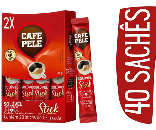 Café Pelé Stick Solúvel Sachê 1,3g - Caixa 40 Sachês