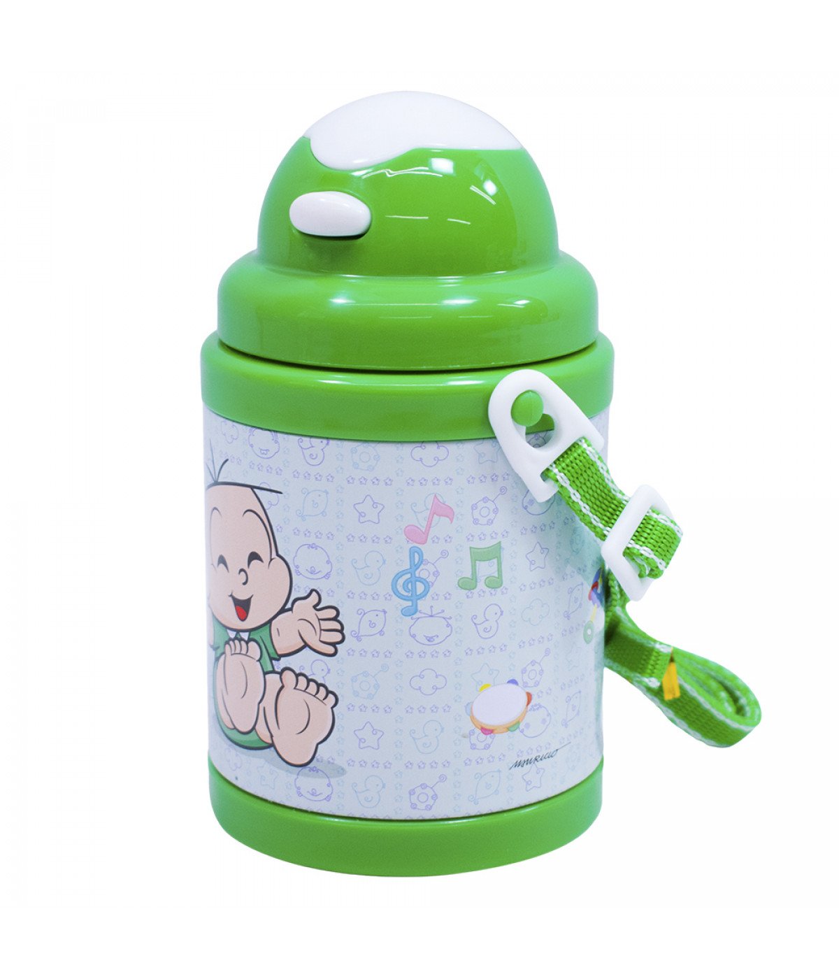 Garrafa Com Canudo E Alça Cebolinha Bebê 380ml Turma Da Mônica Presentes