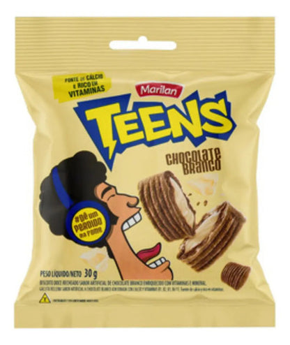 Biscoito Teens Marilan Recheio Chocolate Branco 8 Pacotes
