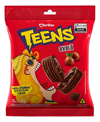 Biscoito Teens Marilan Chocolate Recheio Avelã 8 Pacotes