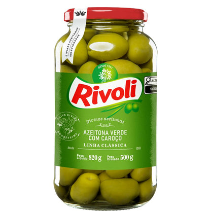 Rivoli Azeitona Verde Em Conserva Com Caroço Vidro 500G