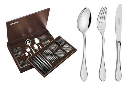 "Faqueiro Fino 101 peças de Aço Inox, Acabamento Brilho Serve até 12 pessoas incluso, Talheres para Servir e Estojo de M