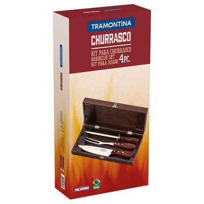 Jogo Churrasco Inox Polywood com Maleta - Tramontina