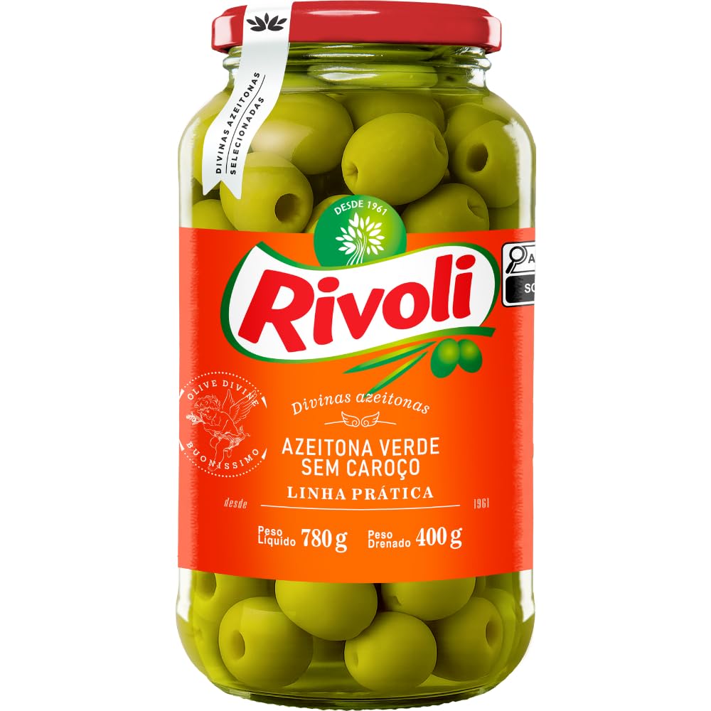 Rivoli Azeitona Verde Em Conserva Sem Caroço Vidro 400G