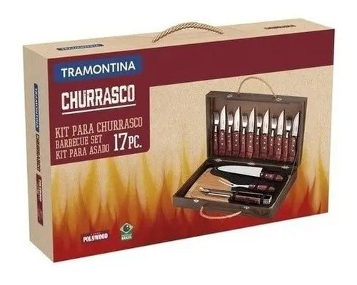 Kit Churrasco 17 Peças Tramontina Polywood Tabua E Estojo