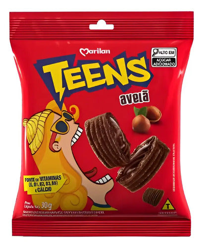 Biscoito Teens Marilan Chocolate Recheio Avelã 8 Pacotes