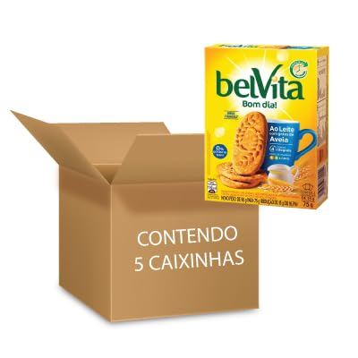 Biscoito Belvita ao Leite com Aveia contendo 5 caixinhas de 75g cada