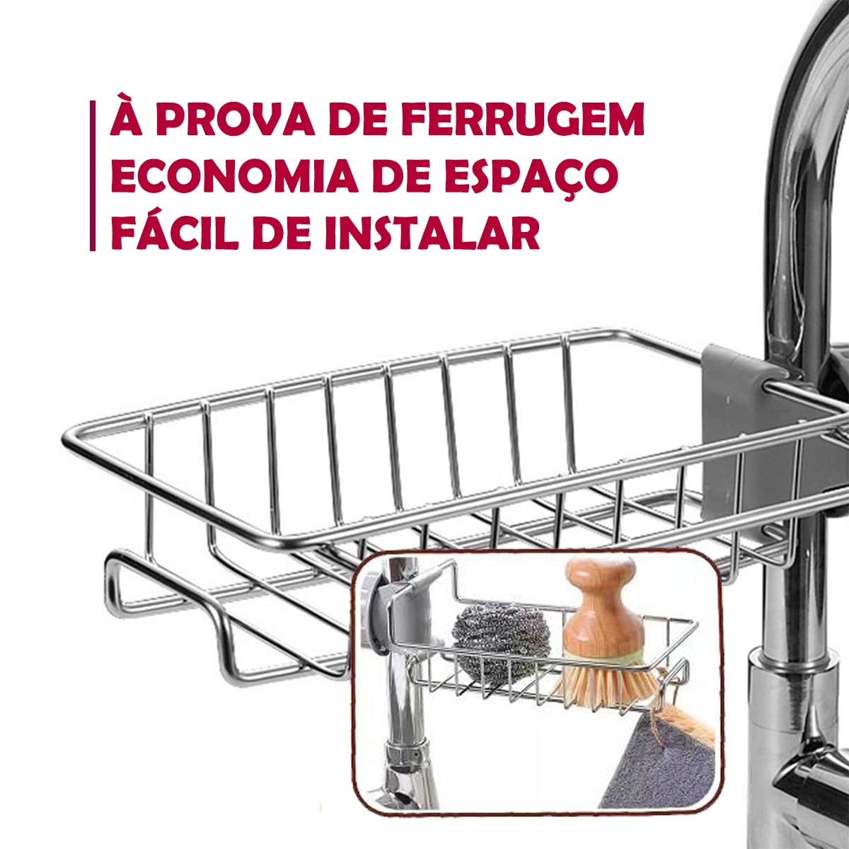 Prateleira Cozinha Suporte De Esponja De Aço Inoxidável Ajustável Pia Torneira Sabonete Detergente Pano De Prato Banheir