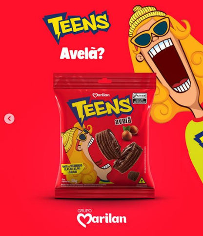 Biscoito Teens Marilan Chocolate Recheio Avelã 8 Pacotes
