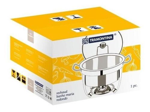 Rechaud Tramontina Redondo em Aço Inox Banho Maria com Suporte para Tampa e Fogareiro 7 L