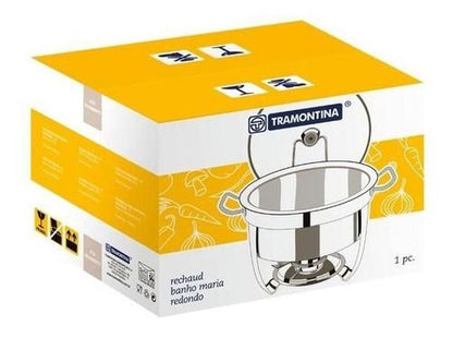Rechaud Tramontina Redondo em Aço Inox Banho Maria com Suporte para Tampa e Fogareiro 7 L