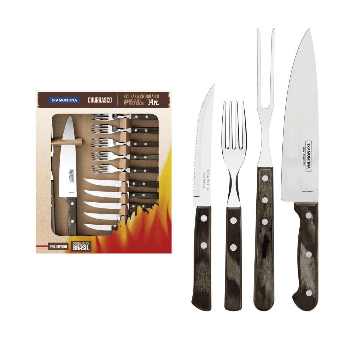 Kit para Churrasco 14 Peças Tramontina Castanho