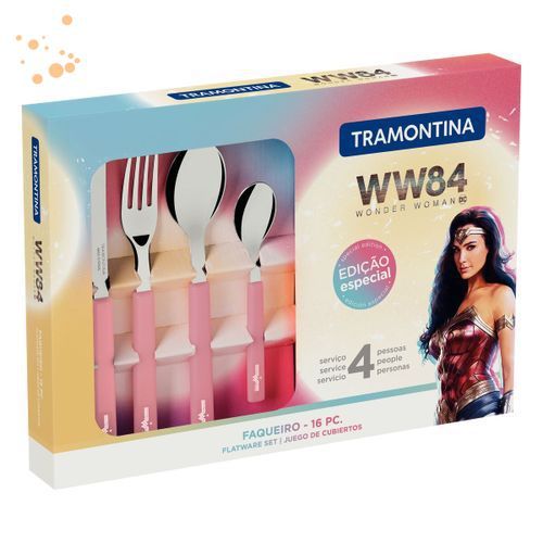 Tramontina Faqueiro 16Pcs Mulher Maravilha Rose - Sortidos Com Laminas Aco Inox E Cabos Polipropileno