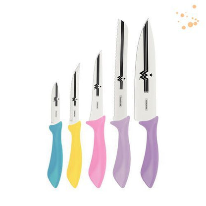Jogo De Facas 5 Pcs Mulher Maravilha Colorido - Sortidos Com Laminas Aco Inox E Cabos Pp