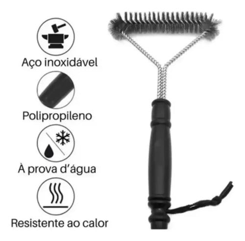 Escova Limpa Grelha Churrasqueira 3 Lados Com Cerdas De Aço