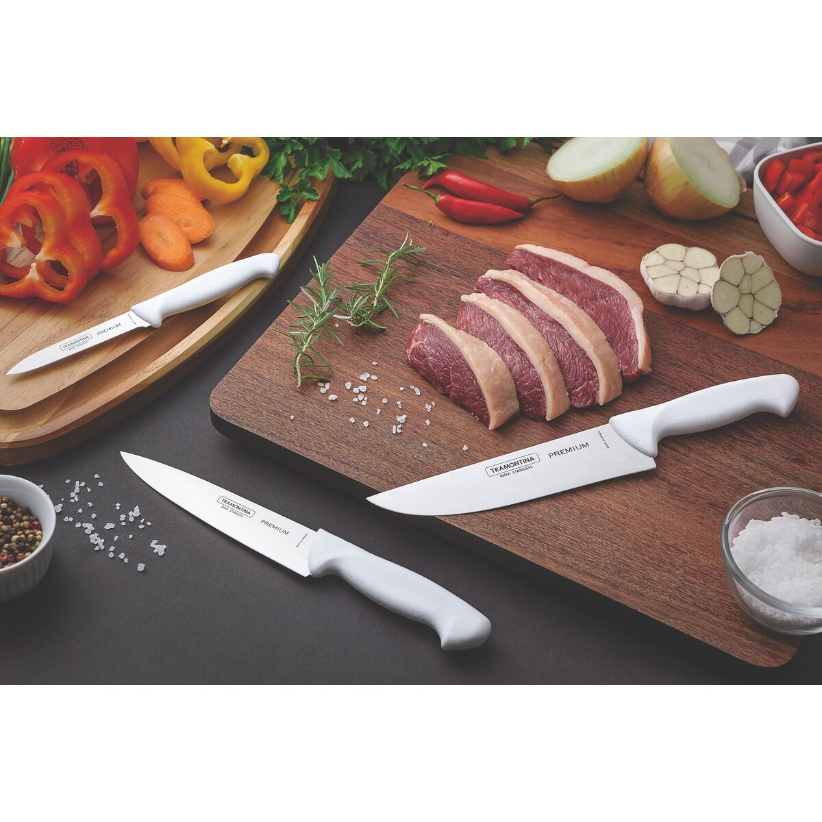 Kit de Facas Para Carne 12 peças Tramontina Profisional Com Lâmina Em Aço Inox E Cabo De Polipropileno Branco Com Proteç