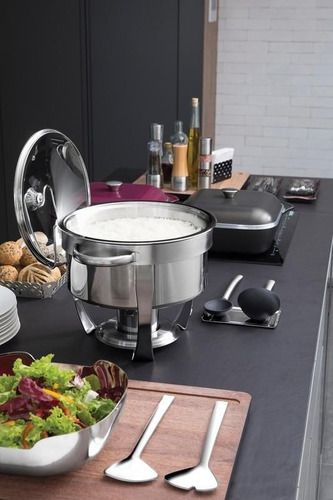 Rechaud Tramontina Redondo em Aço Inox Banho Maria com Suporte para Tampa e Fogareiro 7 L