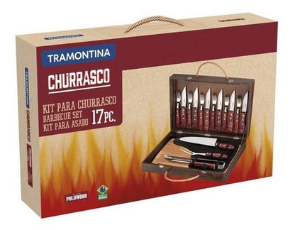 Kit Churrasco 17 Peças Tramontina Polywood Tabua E Estojo
