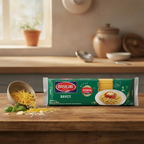Macarrão Tipo Pasta Semolado Baveti Basilar Adria 400g