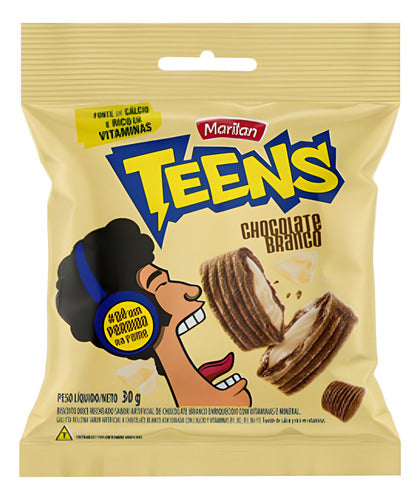 Biscoito Teens Marilan Recheio Chocolate Branco 8 Pacotes
