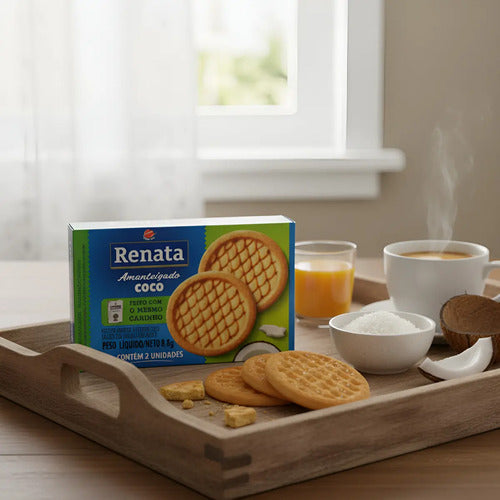 Biscoito Amanteigado Coco 8,8 Gr Renata Caixa 50 Sachês