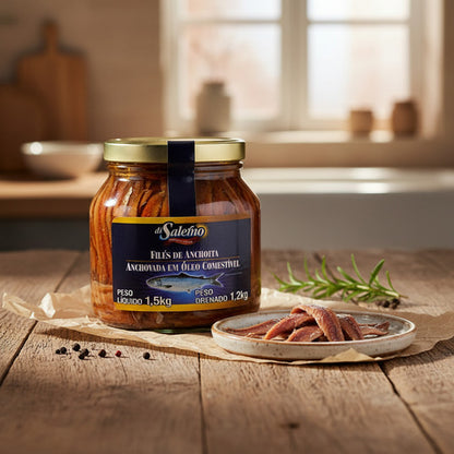 Aliche Filé De Anchova Di Salerno Em Óleo Comestível 1,5kg