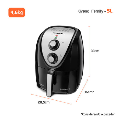 MONDIAL Fritadeira Sem Óleo Grand Family Inox - 5L, 127V, Preto, 1900W - AFN-50-BI