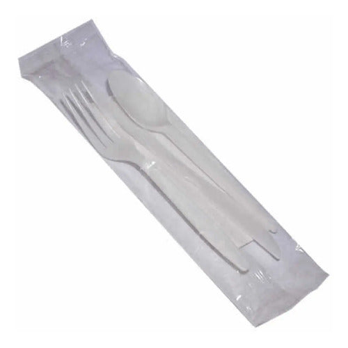 Kit Talher Descartáveis Garfo Faca Colher Guardanapo 50 Un  Branco