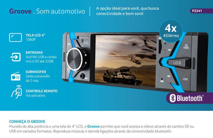 Som Automotivo Groove Tela 4 Pol. Bluetooth 4x45W RMS Multilaser - P3341