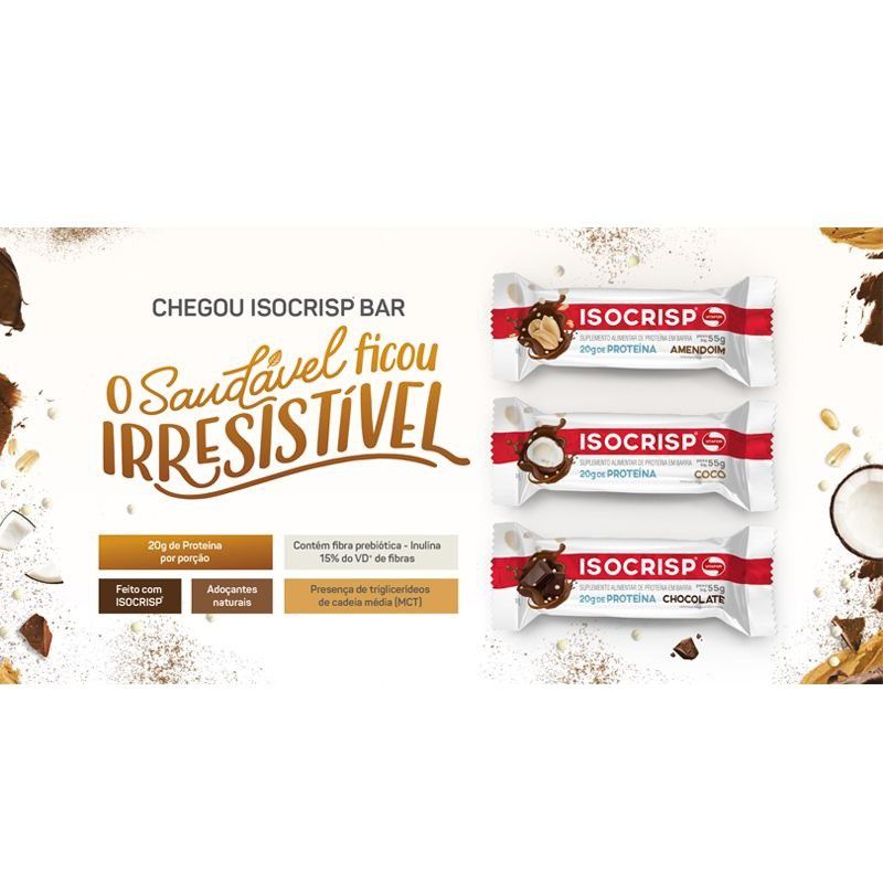 Isocrisp Whey Bar - 12 Unidades 55G Amendoim - Vitafor, Vitafor, 55 G