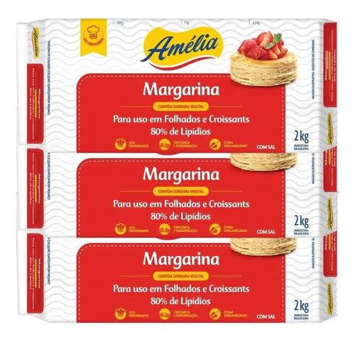 Kit 6 Un Margarina Folhada Croissant Amélia 2 Kg 80% Lipidio