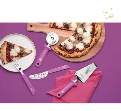 Jogo Para Pizza 14 Pcs Mulher Maravilha Magenta - Laminas Aco Inox E Cabos Polipropileno