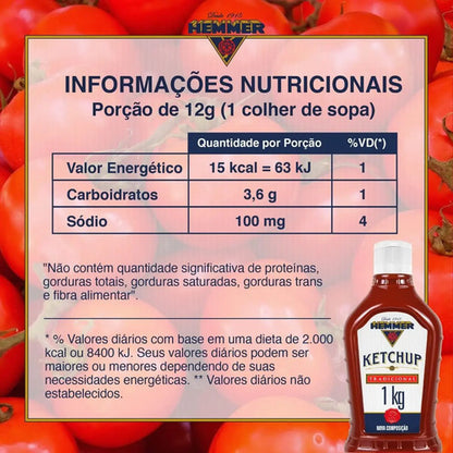 Ketchup Tradicional Hemmer Squeeze 1kg Livre Glúten