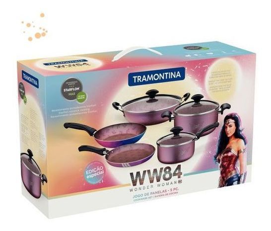 Jogo De Panelas 5 Pcs Mulher Maravilha Colorido- Sortidos De Utensilios Para Uso Domestico