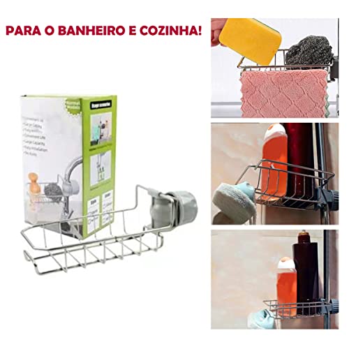Prateleira Cozinha Suporte De Esponja De Aço Inoxidável Ajustável Pia Torneira Sabonete Detergente Pano De Prato Banheir